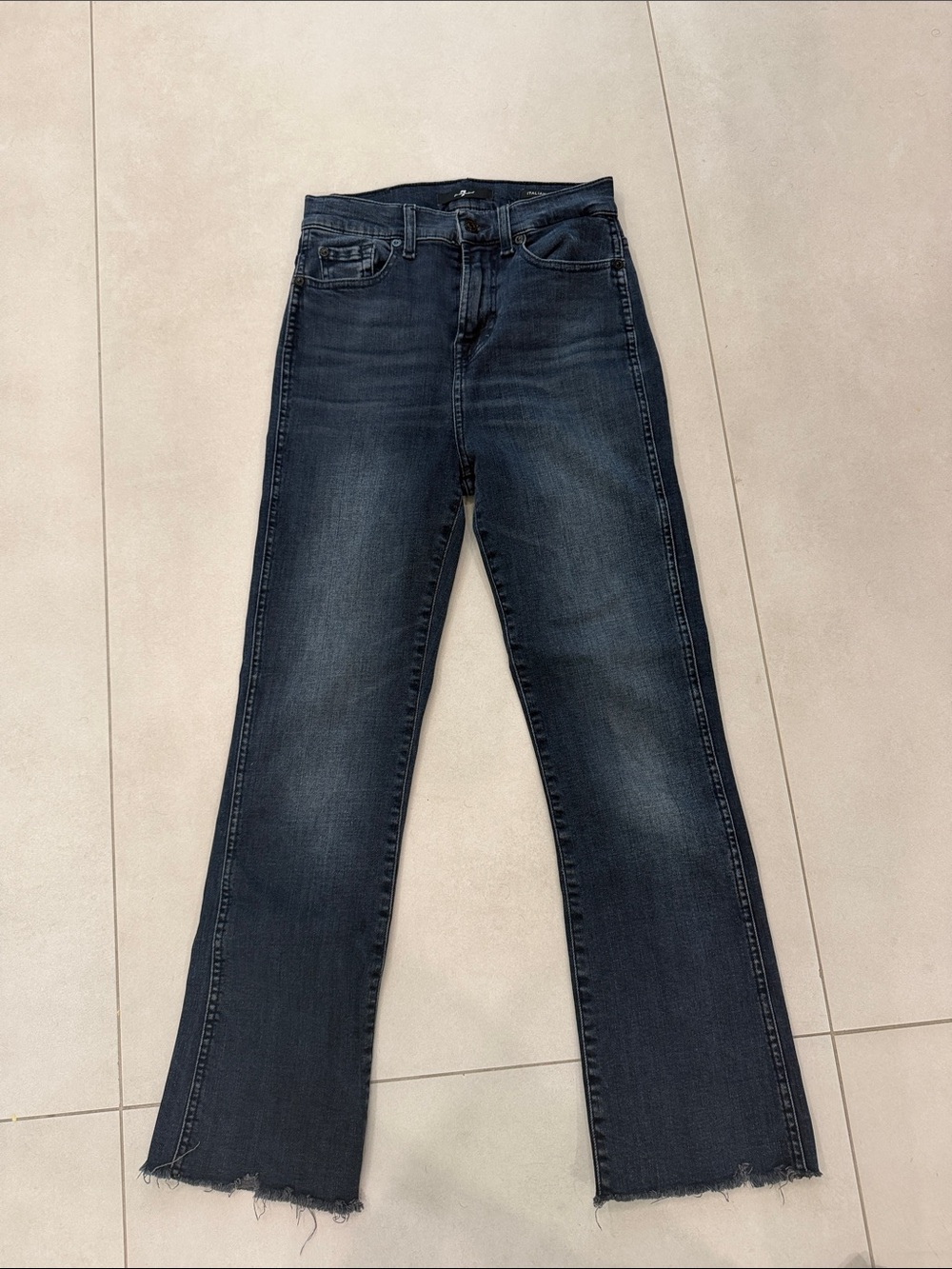 7 For All Mankind Dark Indigo Wide-Leg Jeans with Frayed Hem